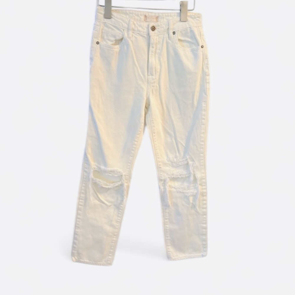 Altar'd State Women's Distressed Straight Leg Winter White Cream Jeans, Sz 25
